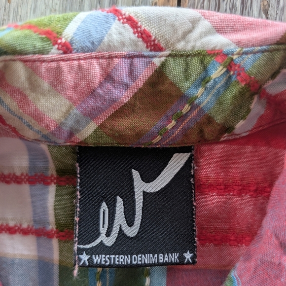 Western Denim Bank Plaid Western Snap Shirt Women's Medium - Picture 4 of 9